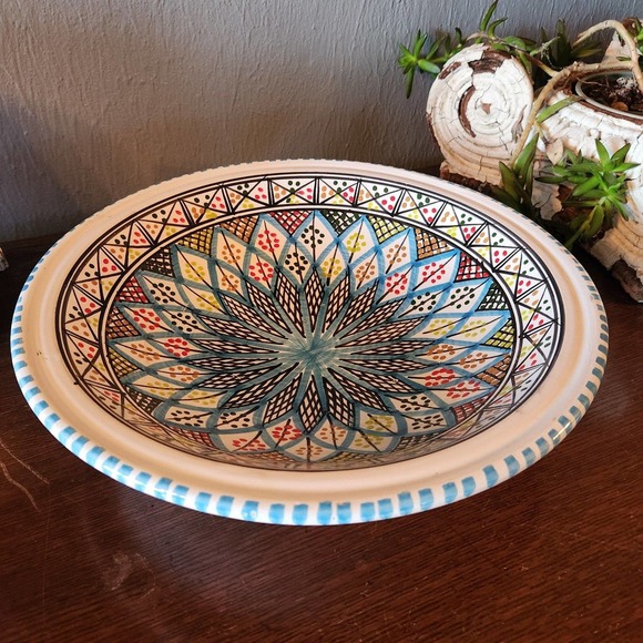 Vintage Other - Stunning Handpainted Moroccan Pottery Centerpiece or Fruit Bowl
